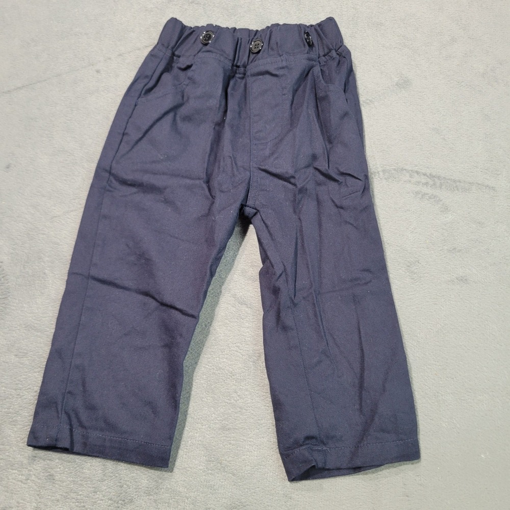 Trousers Kids Unisex 2T-3T Navy Blue Straight‎ Leg Elastic Waist Casual School